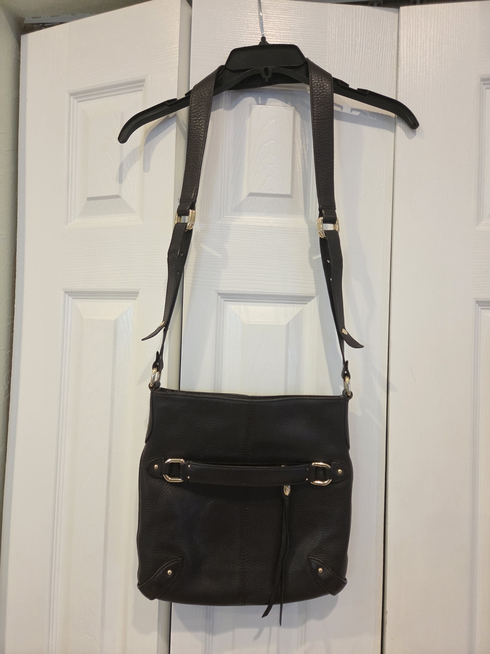 Cole Haan Village F06 Dark Brown Leather Crossbody Bag with Gold Hardware